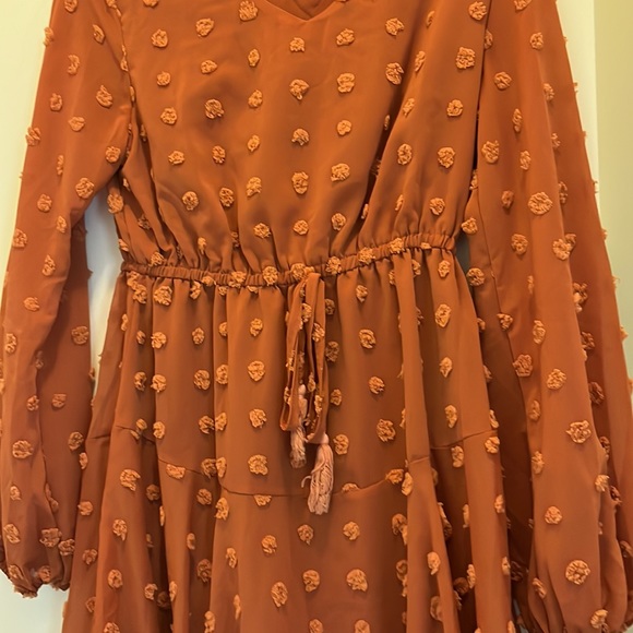 Long sleeve tie waist dress with polka dot details. Size small - Picture 3 of 6